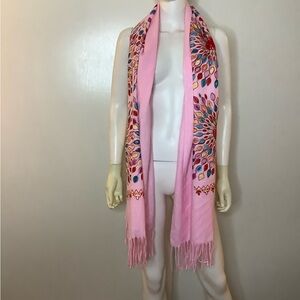 NWOT Pink Multicolor Patterned Fleece Scarf
